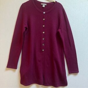 Charter Club 100% Cashmere Longline Cardigan Burgundy Button Front Sz M
